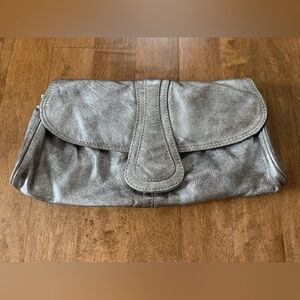 Topshop Metallic Silver Leather Fold-Over Clutch